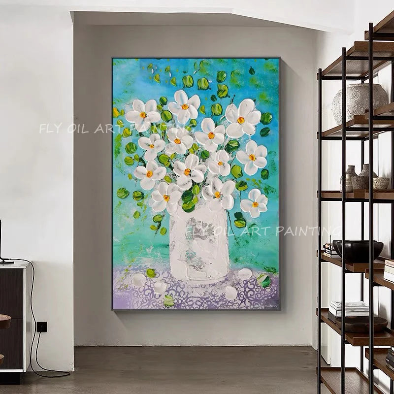 Abstract 100% Hand Painted Handmade simple thick Oil Painting Blue flower Landscape Canvas Painting Poster Wall Art Picture