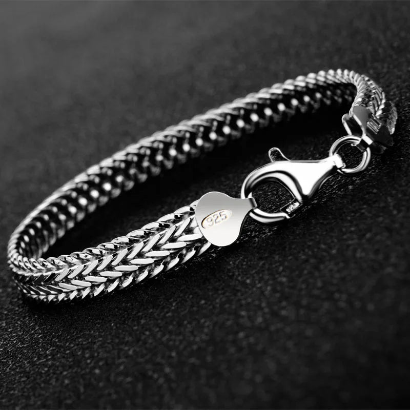 925 Silver Jewelry Men's Hand Bracelets Italian 8MM Flat Link Chain Bracelet For Women 19, 20, 21, 22 CM Made In Italy Luxury