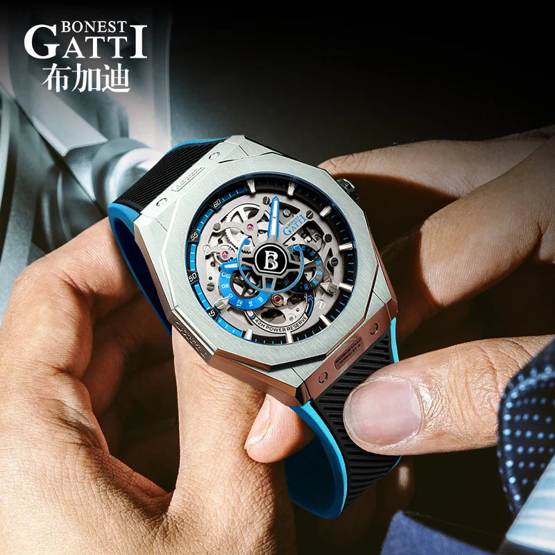 GATTI Men's Luxury Mechanical Watch - Waterproof, Leather and Rubber Straps, Automatic Sports Wristwatch