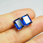 Custom lab blue sapphire emerald cut 8*10mm sapphire earring 14 K White Gold fashion earring  Ring jewelry