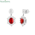 NiceGems Solid 18K White Gold Natural Diamond halo Earrings 2.7ct Natural Ruby Pigeon Blood Stud Earrings for women jewelery