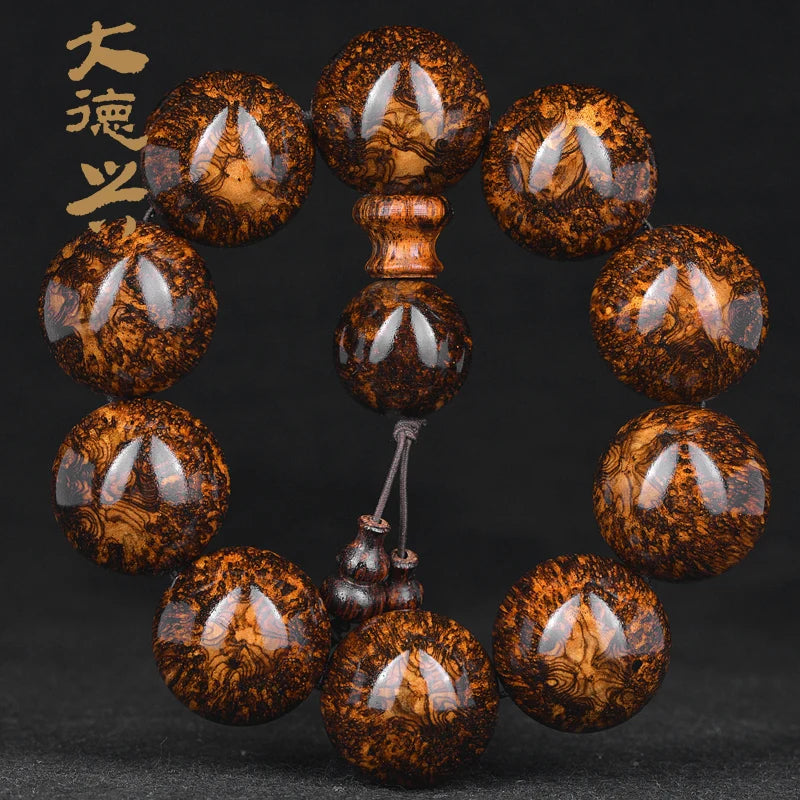 Senior Dalbergia odorifera 25mm Hainan huanghuali beads bracelet tiger skin ripple landscape bracelet wenwan collection