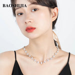 BAOSHIJIA Solid 18K White Gold Natural Heart Shape Diamond Necklace women's Beautiful Luxurious Exquiste Art Deco