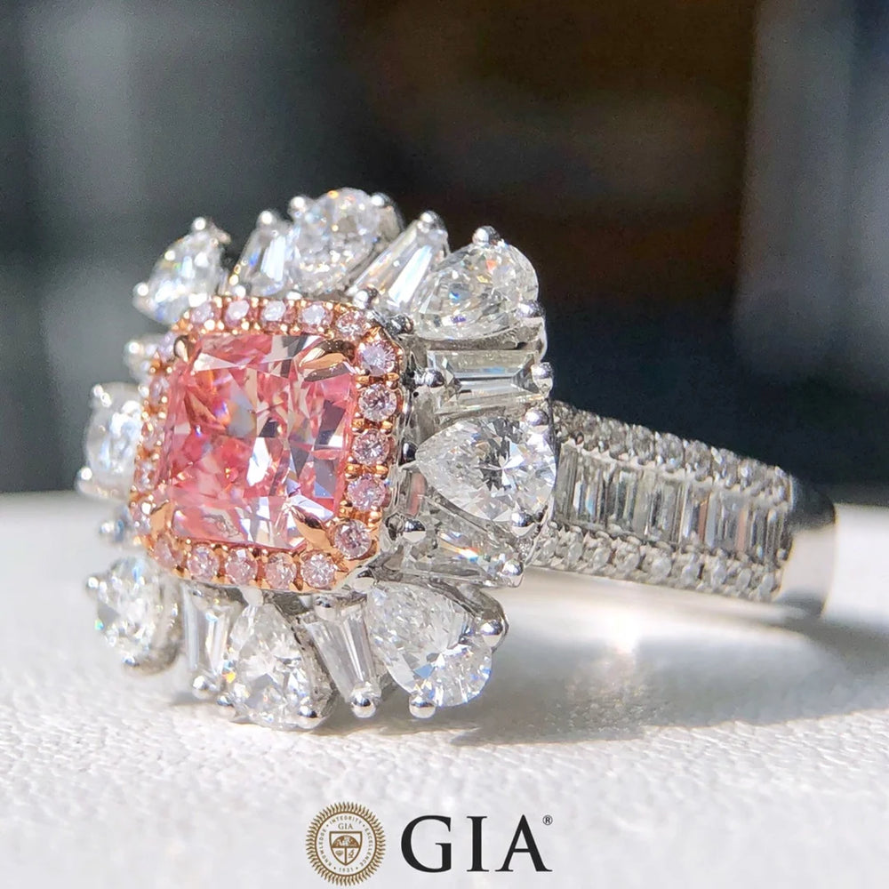 GIA 1.07ct VS1 18K Gold Nature Fancy Light Pink Diamonds Wedding Engagement Female Rings for Women Fine Diamonds Ring