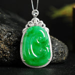 18K gold inlaid ice waxy with green spicy green ruyi pendant full of emerald pendant all the best