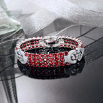 CaiMao 18KT White Gold 24.7ct Natural Oval Ruby And 2.55ct Round Cut Diamond Engagement Gemstone Bracelet