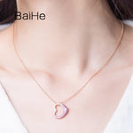 BAIHE Real Solid 18K Rose Gold Pink Sapphire Diamond Heart Pendant Women Trendy Fine Jewelry Making Colgante Corazón ハートペンダント