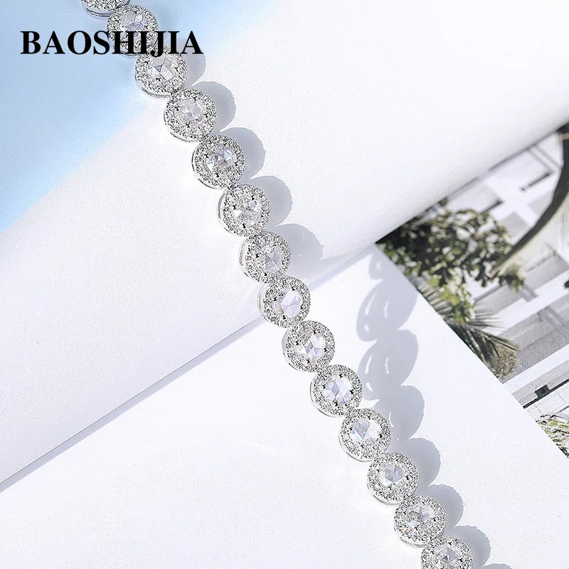 BAOSHIJIA Solid 18k White Gold Luxury Eternity Diamonds 3.5carat Bracelet Valentine's Day Exquiste Art Deco 15cm Length