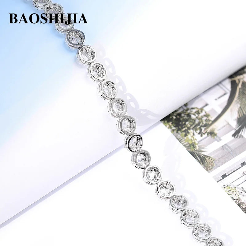 BAOSHIJIA Solid 18k White Gold Luxury Eternity Diamonds 3.5carat Bracelet Valentine's Day Exquiste Art Deco 15cm Length