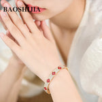 BAOSHIJIA 18K Yellow Gold Four Leaf Clover Ruby SI Diamond Bracelet About 29gram Fine Jewelry Flower Shape Stylish