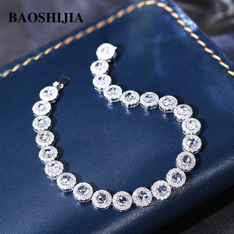 BAOSHIJIA Solid 18k White Gold Luxury Eternity Diamonds 3.5carat Bracelet Valentine's Day Exquiste Art Deco 15cm Length