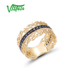 VISTOSO Authentic14K 585 Yellow Gold Ring For Women Sparkling Blue Sapphire Leaf Ring Delicate Wedding Engagement Fine Jewelry