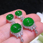 Natural Emerald 18K Gold Inlaid Ice-like Egg Surface Ear Studs Jade Earrings with Certificate