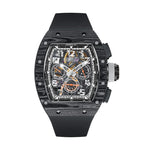 CRONUSART Men's Luxury Automatic Chronograph - Tonneau Mechanical Wristwatch, Carbon Fibre Case, Luminous Fluororubber Strap