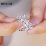 LUOWEND 18K White Gold Rings Romantic Ribbon Design Real Natural Pink Diamond Engagement Ring for Women High Wedding Jewelry