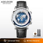 AGELOCER Original World Time Watch Men's Luxury Business Formal Automatic Mechanical Watch Birthday Gift for Men