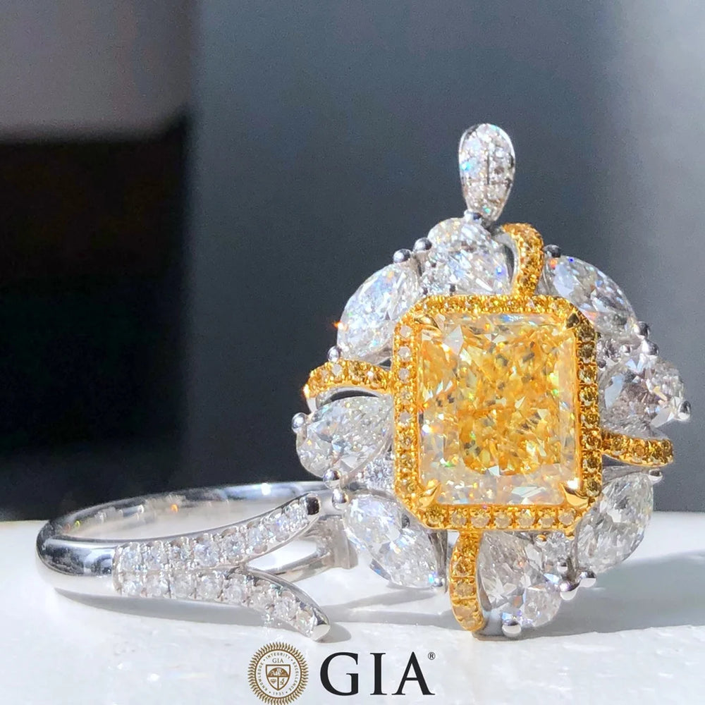 GIA 5.04ct Fancy Light Yellow Diamonds Solid 18K Gold Female's Diamond Wedding Engagement Rings for Women