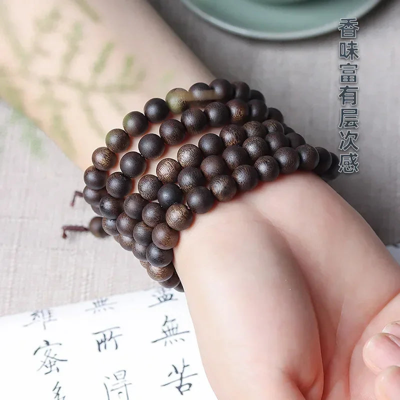 Submerged Brunei Black Kyara Agarwood Bracelet Chess Nan Wooden Bracelet 108 Buddhist Buddha Necklace Bracelet Prayer Beads