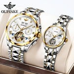 OUPINKE Original Tourbillon Couple Watches Pair for Men And Women Luxury Top Brand Automatic Mechanical Wristwatch Lover's Gifts