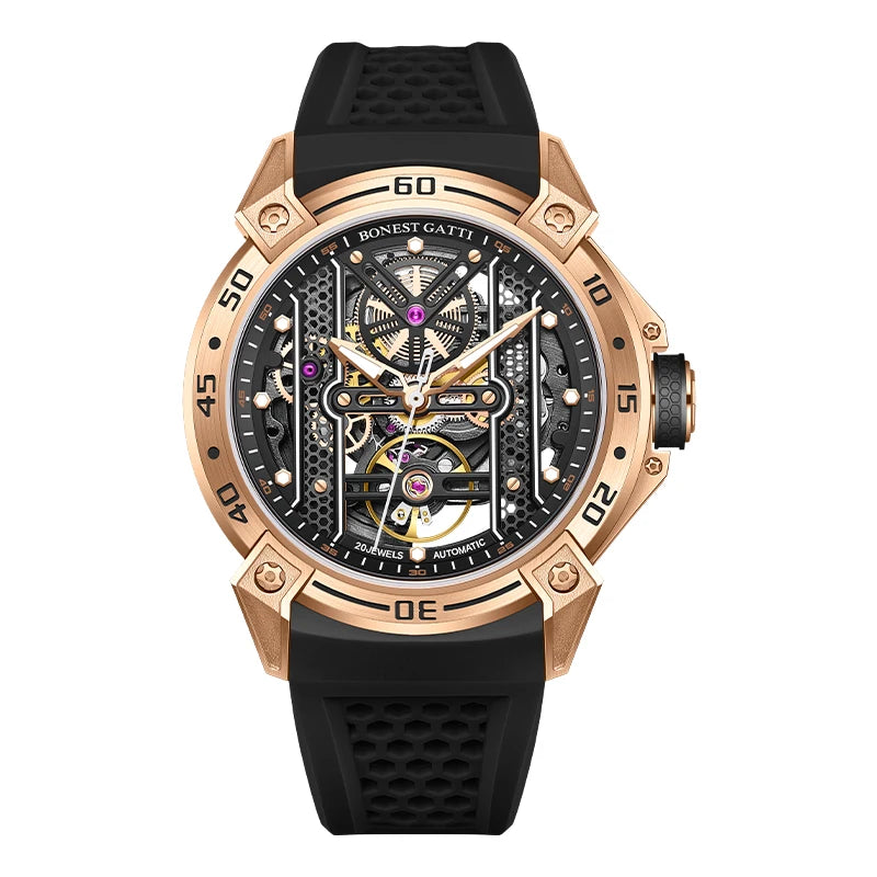 2023 New Arrival BONEST GATTI Men's Watch - High Quality, Stainless Steel Case, Fashionable Gold Automatic Mechanical Watch