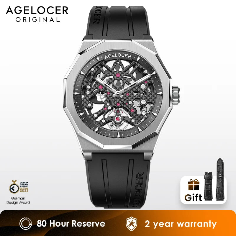 AGELOCER Original Schwarzwald Watch Men's Sports Hollow Luminous Automatic Mechanical Watch Birthday Gift for Men