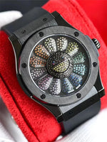 Large dial mechanical hollow colored diamond sapphire glass waterproof and fashionable neutral circular rubber watch