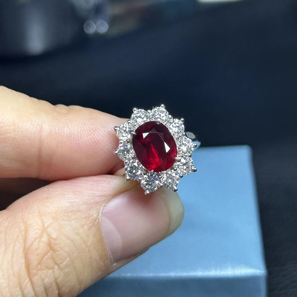 Meisidian 18K White Pure Gold G VS 100% Real Diamond 3 Carat Natural Original Mozambique Ruby Women Fashion Ring