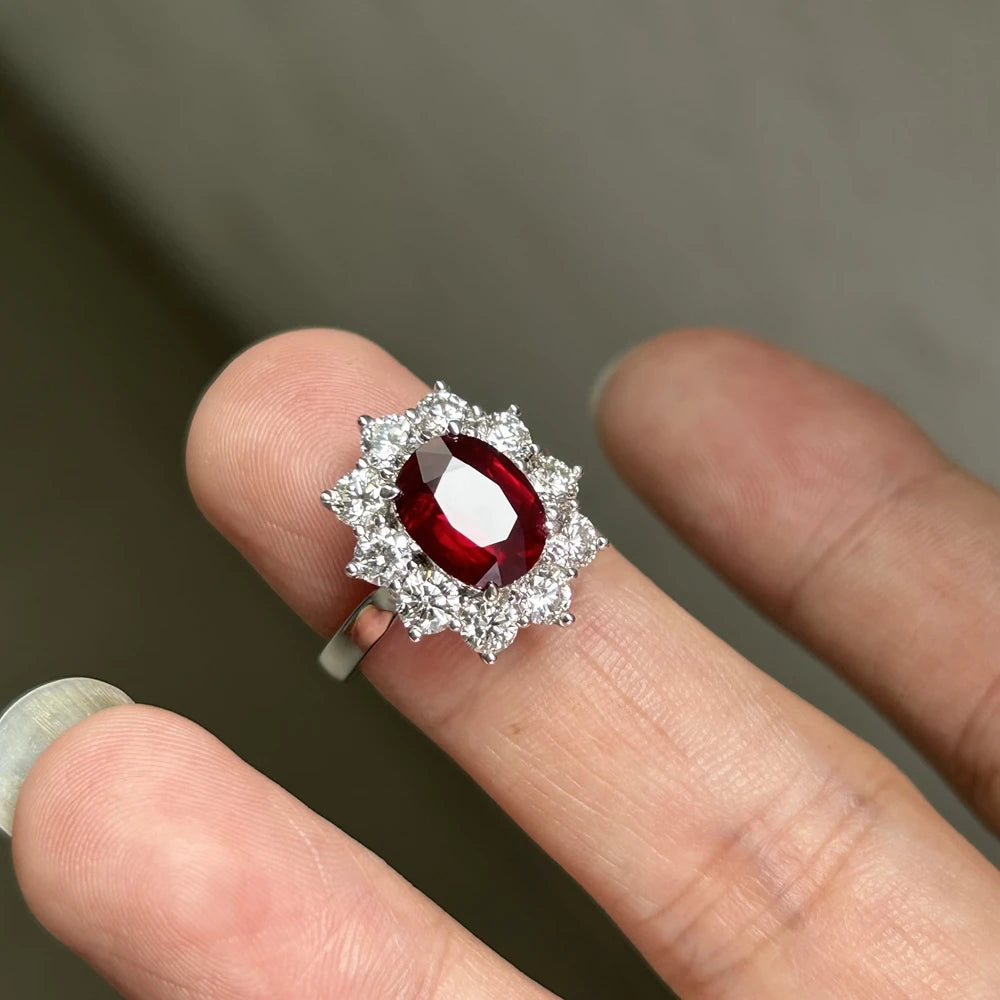 Meisidian 18K White Pure Gold G VS 100% Real Diamond 3 Carat Natural Original Mozambique Ruby Women Fashion Ring