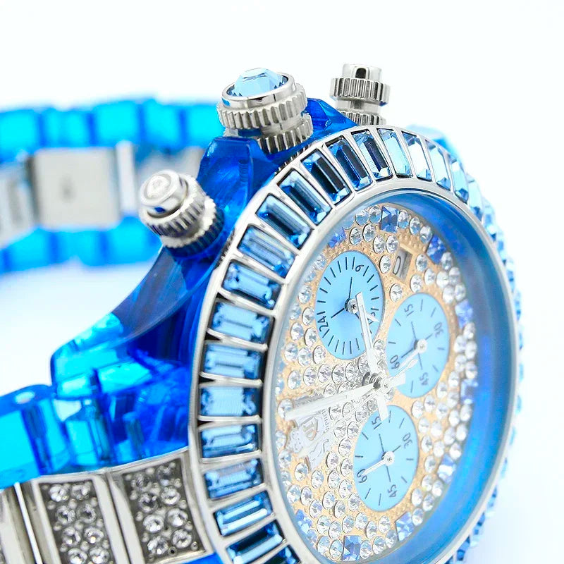 Brand New Spot Watch Pink Blue Rhinestone Fashion Quartz Movement Women's Watch Fashion Elegant Watch