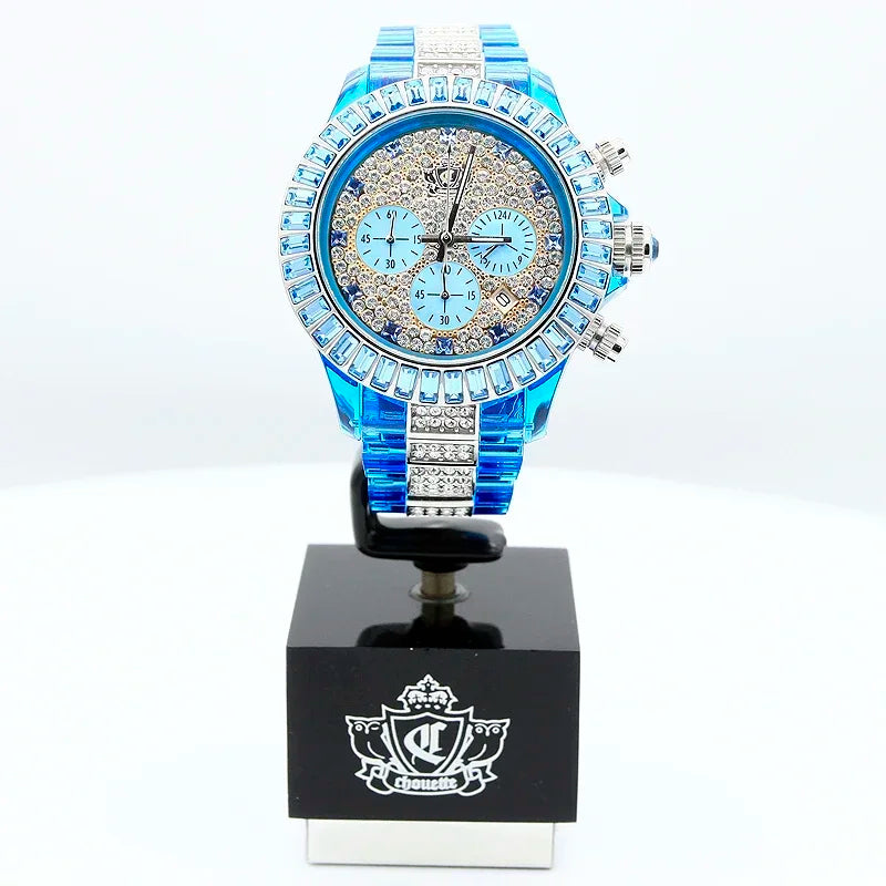 Brand New Spot Watch Pink Blue Rhinestone Fashion Quartz Movement Women's Watch Fashion Elegant Watch