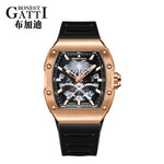 BONEST GATTI Carbon Fiber Men's Watch - Hollow Automatic Mechanical, Light Luxury Sports Watch with Coconut Tree Design