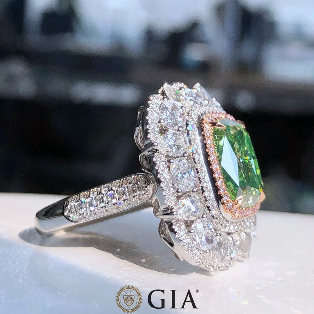 GIA 5.01ct Fancy Brownish Greenish Yellow Diamonds 18K Gold Wedding Engagement Female Rings for Women Fine Diamonds Ring TX