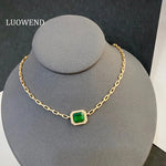 LUOWEND 100% 18K Yellow Gold Necklace Luxury Shiny Design Real Natural Diamond Natural Emerald Necklace for Women Senior Banquet