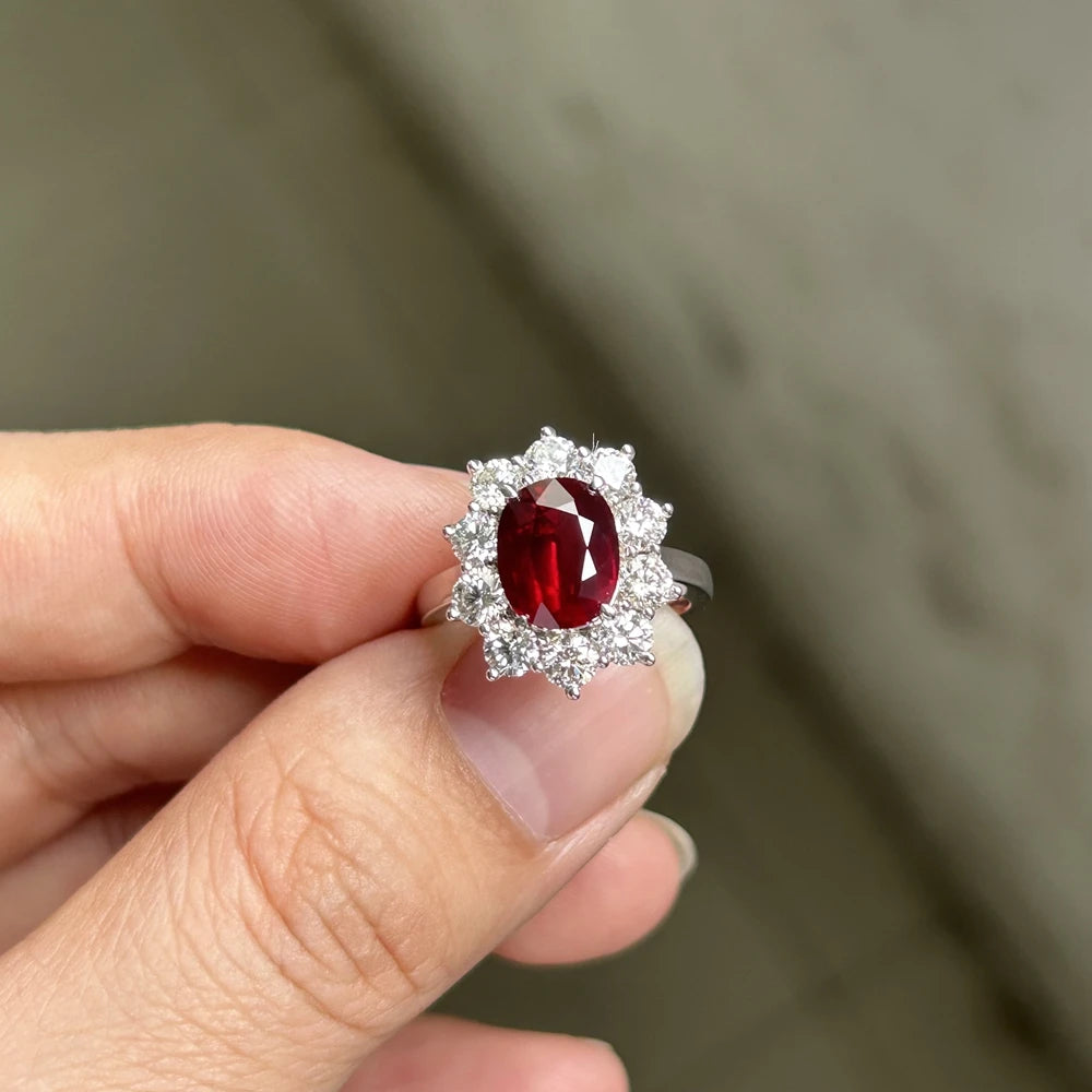 Meisidian 18K White Pure Gold G VS 100% Real Diamond 3 Carat Natural Original Mozambique Ruby Women Fashion Ring