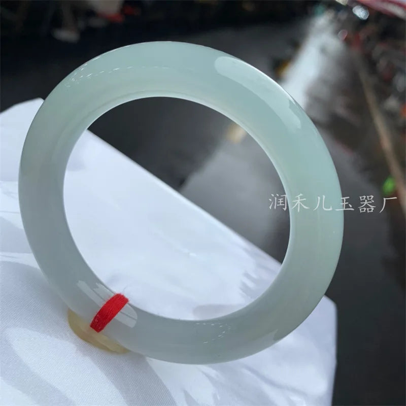 Thing One Picture Natural Myanmar A- Level Jade Glutinous Ice Clear Water Blue Background Bracelet Old Pit Material Jadeite