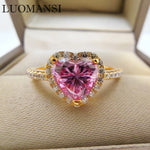 Luomansi Heart Shaped Gold Ring Pink Moissanite 2CT 8MM with Certificate 100%-S925 Women's Women's Jewelry Wedding Party Gift