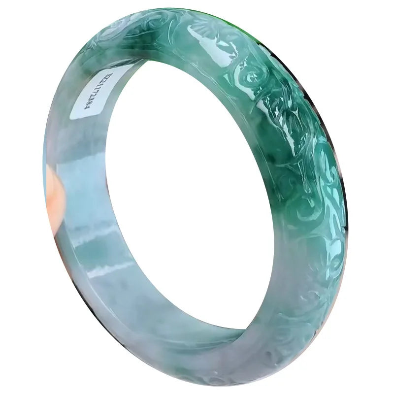 Positive Ring Bracelet Natural Mine Timber Floating Flowers Carved Carving with Certificate Myanmar a Jade