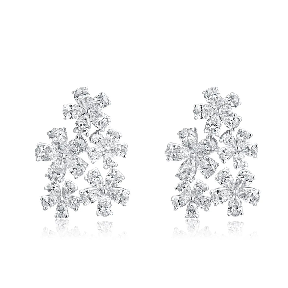 NGIC/NGTC Flower Lab Grown Diamond Stud Earrings 18K White Gold Jewelry Wedding Anniversary Earrings