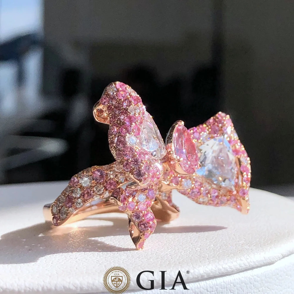 MQ2023 GIA 18K Gold Nature Fancy Light Orangy Pink Diamonds 1.03ct Wedding Engagement Female Rings for Women Fine Diamonds Ring