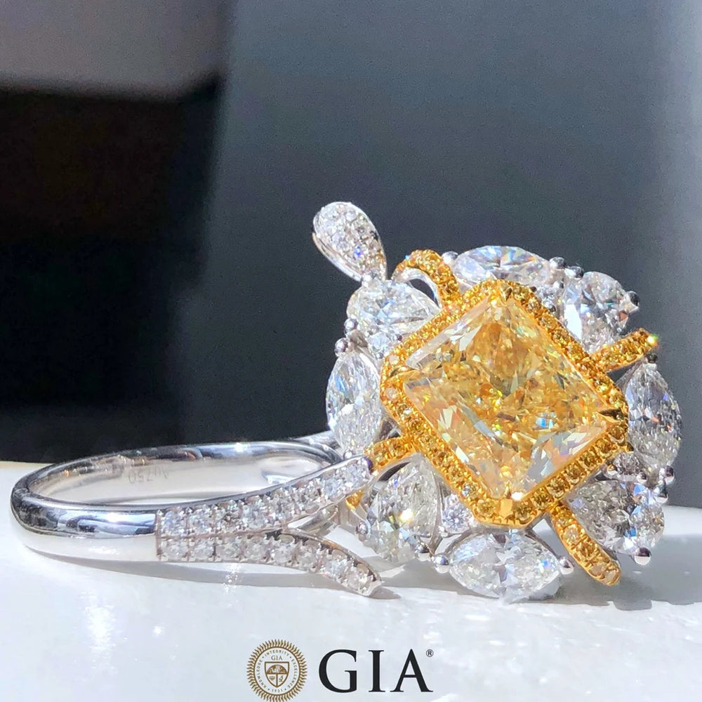 GIA 5.04ct Fancy Light Yellow Diamonds Solid 18K Gold Female's Diamond Wedding Engagement Rings for Women