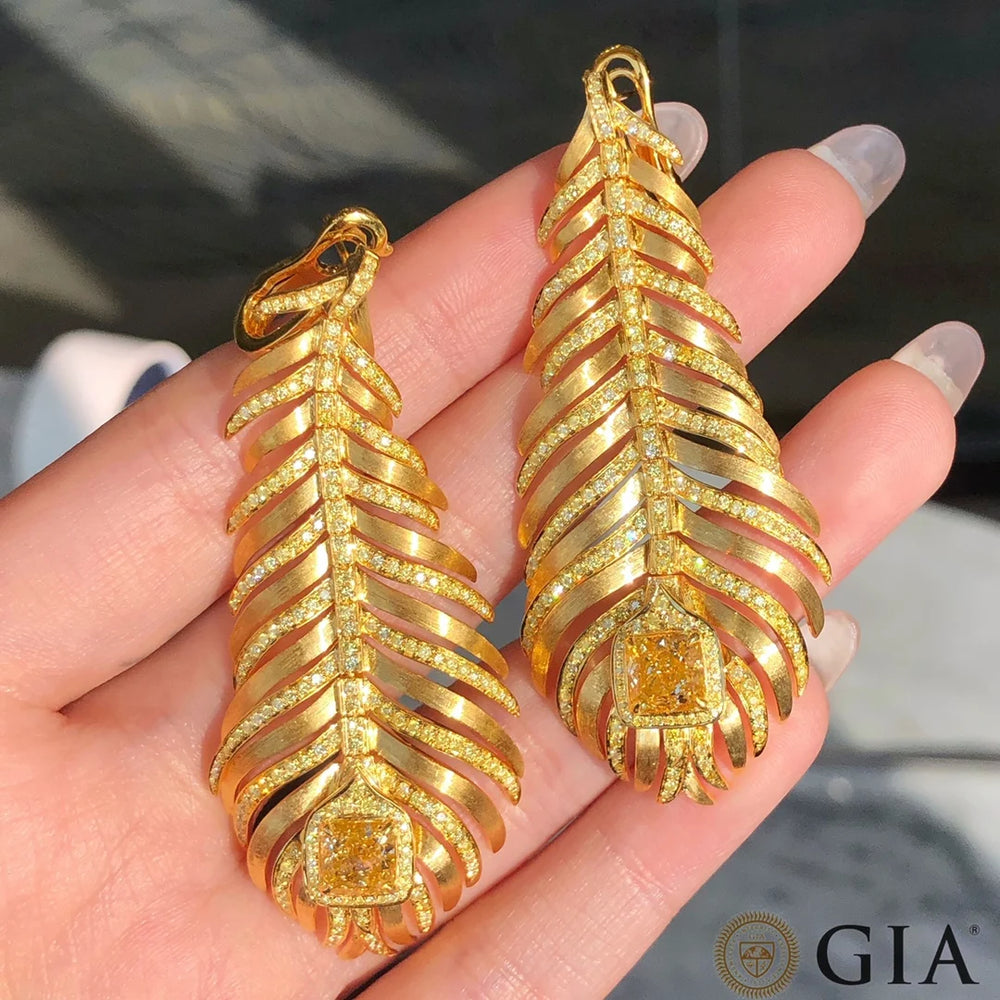 GIA Fine Jewelry 18K Gold 1.53ct and 1.59ct Yellow Diamonds Gemstones Female Drop Earrings for Women Fine Earrings